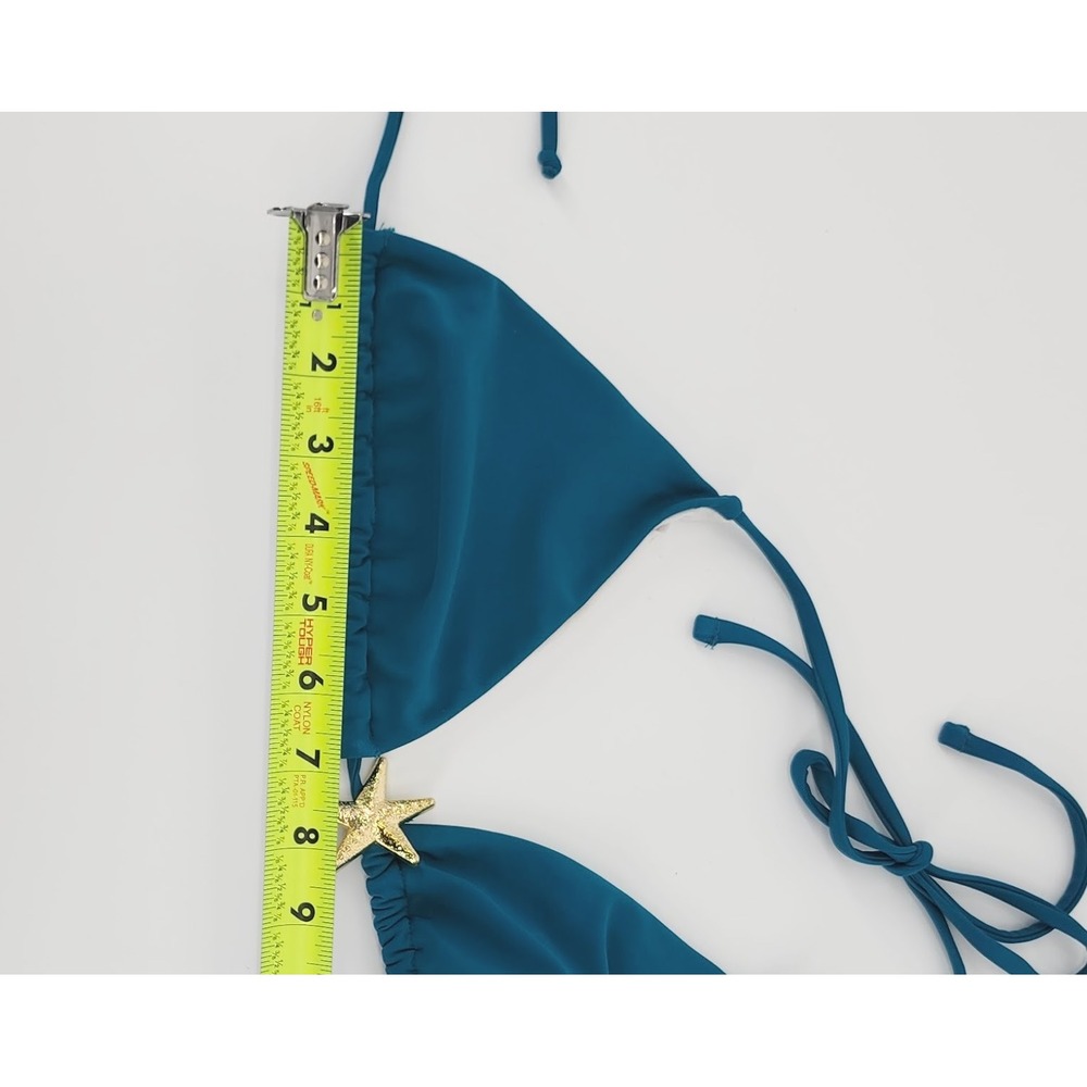 Teal Blue Starfish Triangle Bikini Top Gold Nautical Halter Swimwear Large - Picture 4 of 4